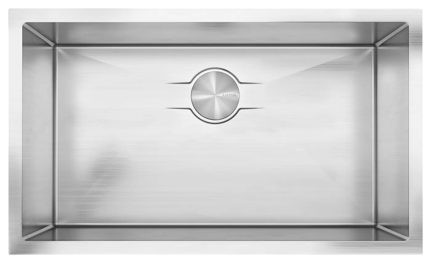 Top view of a LUVUL sink showing drain lines converging on the drain