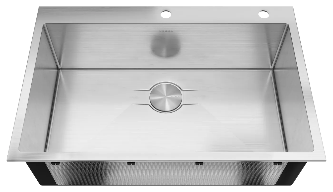 LUVUL Vacker 33-inch drop-in sink, 2 faucet holes: front view