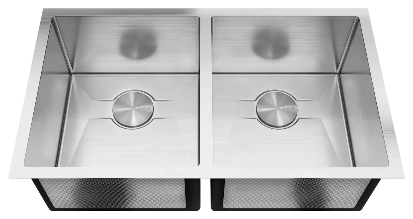 LUVUL Vacker 33-inch undermount sink, double bowl 50/50: front view