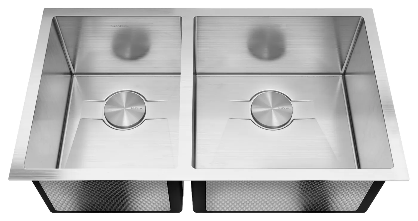 LUVUL Vacker 33-inch undermount sink, double bowl 60/40: front view